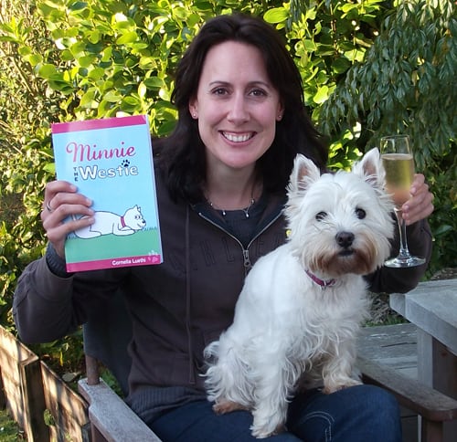 Celebrating the arrival of the book proof for Minnie The Westie