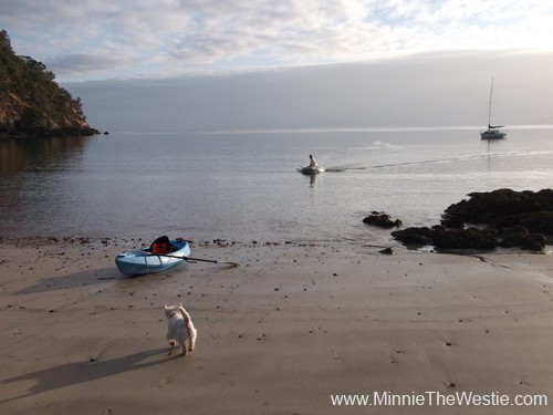 Dad joins Mum and I on the beach... he's arriving in the dinghy.